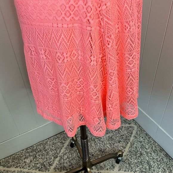 No Comment Womens Size Medium Skaters Mini Dress Coral Lace Overlay Lined - Picture 9 of 16